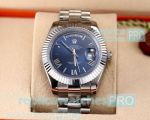 Rolex Day-Date Men's Stainless Steel Replica Watch - Blue Dial Silver Bezel